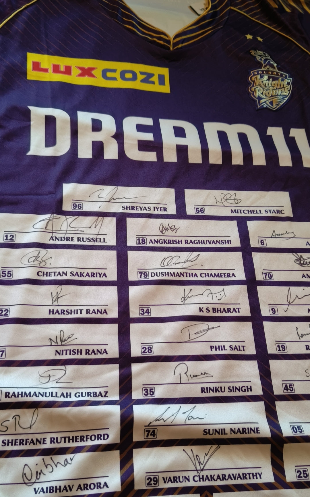 Kolkata Knight Riders 2024 Squad Signed Jersey